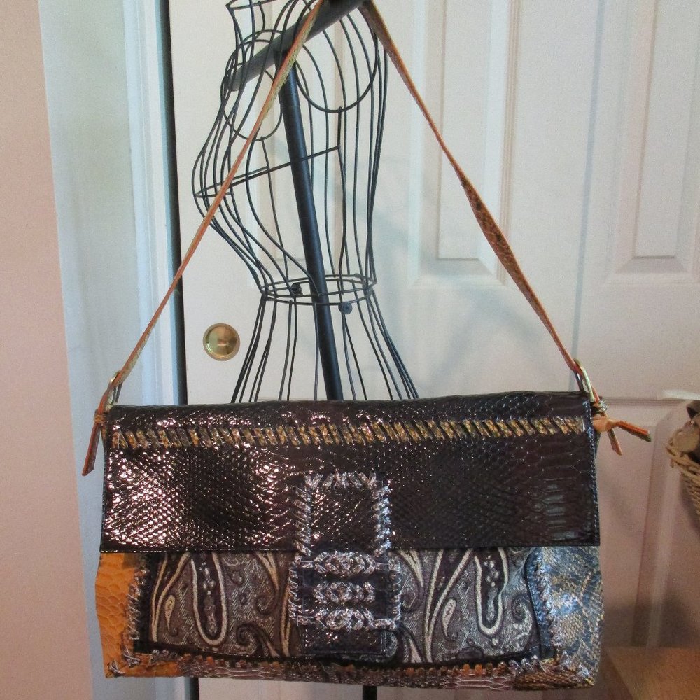 Emperia Faux Snakeskin  Orange & Brown Purse Bag